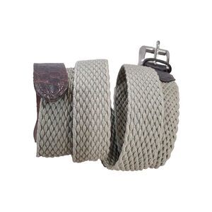 Crookhorn Woven Stretch Leather Belt Mens 44 Brown Beige Handmade USA